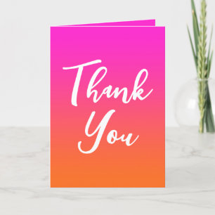 Tarjeta De Agradecimiento Rosa magenta caliente y ombre naranja brillante