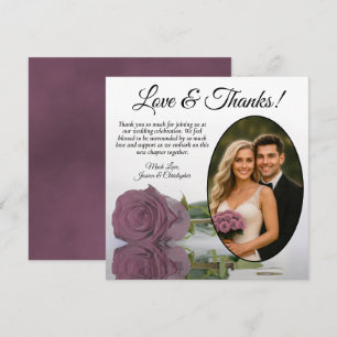 Tarjeta De Agradecimiento Rosa Malva Polvorienta Elegante Foto Oval Boda