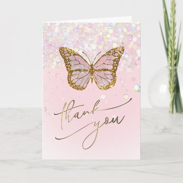 Tarjeta De Agradecimiento rosa mariposa gracias (Anverso)