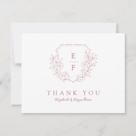 Tarjeta De Agradecimiento Rosa mínimo Escudo Monograma de cerezo con flores 