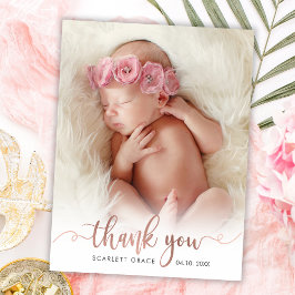 Tarjeta De Agradecimiento Rosa moderno guión dorado texto superpuesto bebé f
