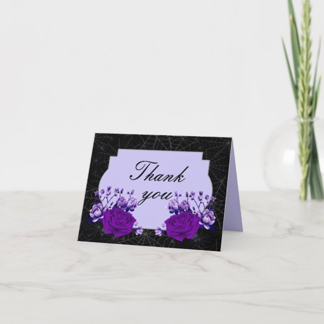 Tarjeta De Agradecimiento Rosa morado Floral Spiderweb Boda de Caída (Anverso)
