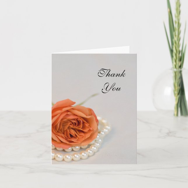 Tarjeta De Agradecimiento Rosa naranja y Perlas Blancas Gracias (Anverso)
