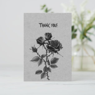 Tarjeta De Agradecimiento Rosa Negra Gótica Sobre Gris Acero Gracias