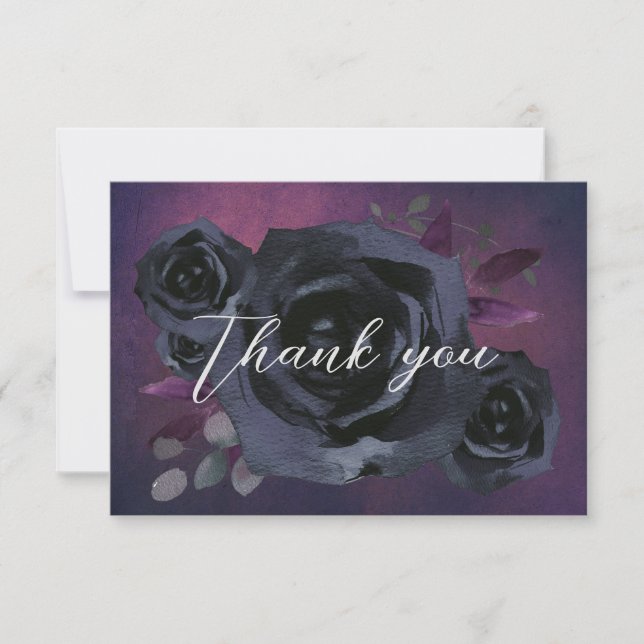 Tarjeta De Agradecimiento Rosa negro morado de Gótico moderno (Anverso)