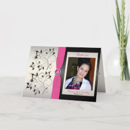 Tarjeta de agradecimiento rosa, negro y plateado c