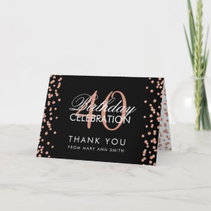 Tarjeta De Agradecimiento Rosa Oro 40 cumpleaños Gracias Confetti Black