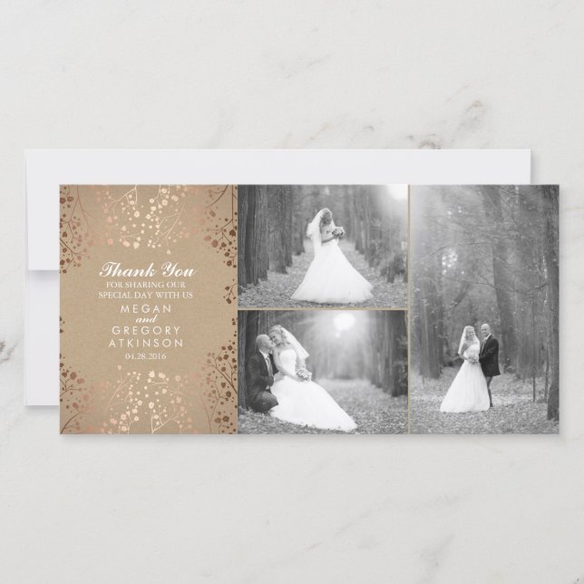 Tarjeta De Agradecimiento Rosa Oro Boda de Respiración para Bebé Foto Gracia (Anverso)