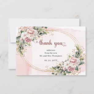 Tarjeta De Agradecimiento Rosa Oro Floral Eucalipto Boda Elegante  