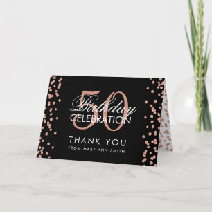 Tarjeta De Agradecimiento Rosa Oro Negro 50 cumpleaños Gracias Confetti