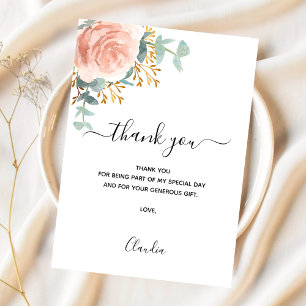 Tarjeta De Agradecimiento Rosa oro rubor floral eucalipto verde