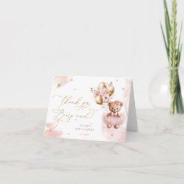 Tarjeta De Agradecimiento Rosa Oro Teddy Bear Balón Bebé Muchacha Gracias