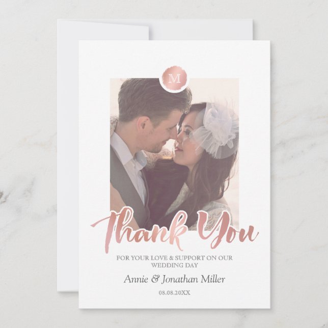 Tarjeta De Agradecimiento Rosa Oro y Boda Gris Foto Gracias (Anverso)