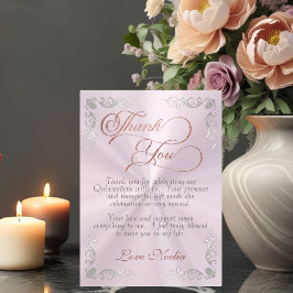 Tarjeta De Agradecimiento Rosa Pastel - Quinceañera de Marco Antiguo y Tiara