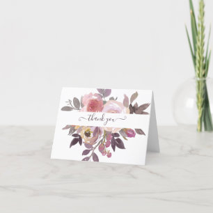 Tarjeta De Agradecimiento Rosa pastel y flores moradas personalizadas gracia