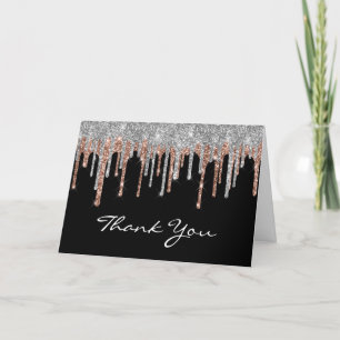 Tarjeta De Agradecimiento Rosa Plata Dorado Brillo Goteo Negro Cumpleaños 40
