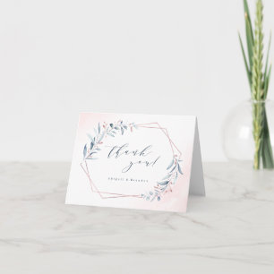 Tarjeta De Agradecimiento Rosa Polvo Dorado Azul Polvoriento Vegetación Geom