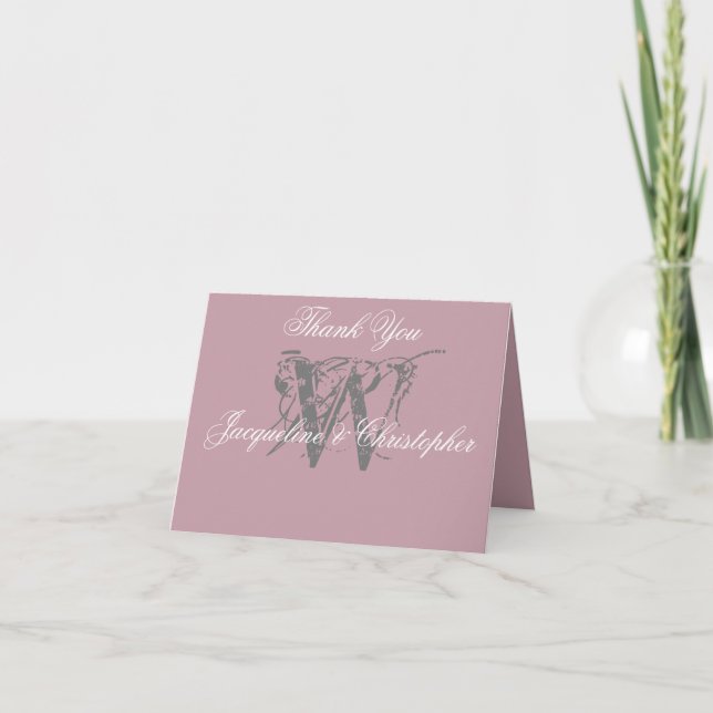 Tarjeta de agradecimiento rosa polvoriento boda mo (Anverso)