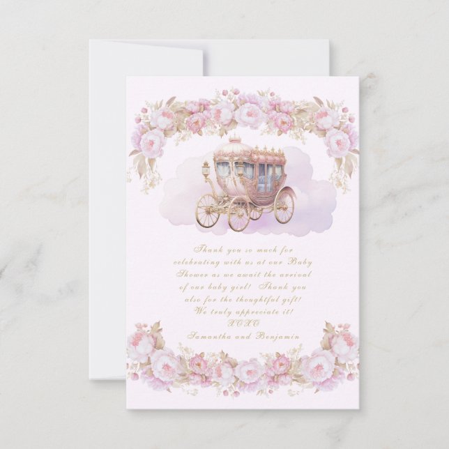 Tarjeta de agradecimiento rosa Princess Baby (Anverso)