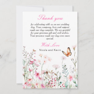 Tarjeta De Agradecimiento Rosa Profundo Primavera, Boda floral mariposa