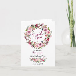 Tarjeta De Agradecimiento Rosa Púrpura 80º cumpleaños Gracias