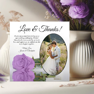 Tarjeta De Agradecimiento Rosa Púrpura Lila Elegante con Foto Oval Boda