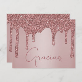 Tarjeta De Agradecimiento Rosa Purpurina de goteo de oro Quinceanera Gracias