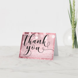Tarjeta De Agradecimiento Rosa Purpurina de Oro Bokeh y Tipografía Gracias
