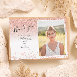 Tarjeta De Agradecimiento Rosa purpurina de oro confetti blanco Sweet 16 fot