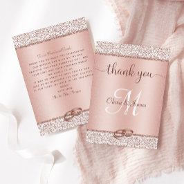 Tarjeta De Agradecimiento Rosa Purpurina de oro Damask Boda metálico