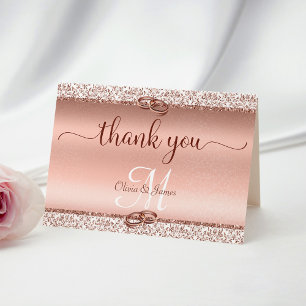 Tarjeta De Agradecimiento Rosa Purpurina de oro Damask Boda metálico