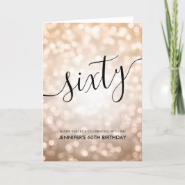 Tarjeta De Agradecimiento Rosa Purpurina de Oro Encende 60 cumpleaños Gracia