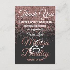 Tarjeta De Agradecimiento Rosa Purpurina de oro esparkles Black Gracias