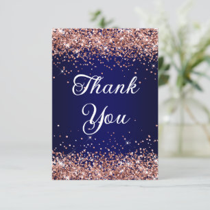 Tarjeta De Agradecimiento Rosa Purpurina de oro Marina Azul Ombre 40 cumplea