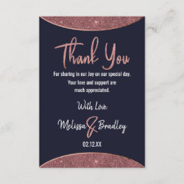 Tarjeta De Agradecimiento Rosa Purpurina de oro Navy Circular Azul Gracias