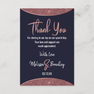 Tarjeta De Agradecimiento Rosa Purpurina de oro Navy Circular Azul Gracias