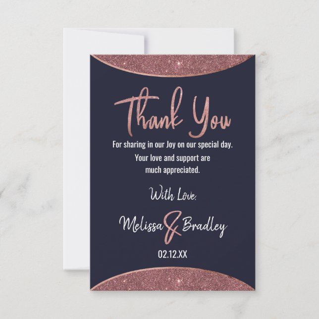 Tarjeta De Agradecimiento Rosa Purpurina de oro Navy Circular Azul Gracias (Anverso)