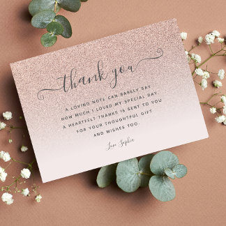 Tarjeta De Agradecimiento Rosa purpurina de oro rosa rubor gracias Cumpleaño