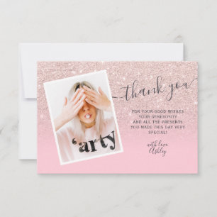 Tarjeta De Agradecimiento Rosa purpurina dorado foto rosa gracias Sweet 16