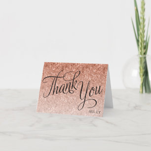 Tarjeta De Agradecimiento Rosa Purpurina Gold Script Fancy Gracias