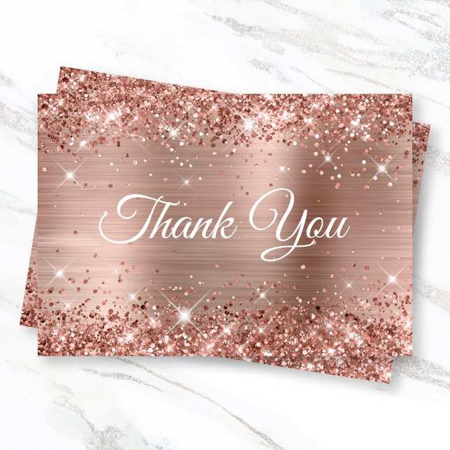 Tarjeta De Agradecimiento Rosa Purpurinoso Relieve metalizado dorado 21º cum (Glittery Rose Gold Flat Invites)