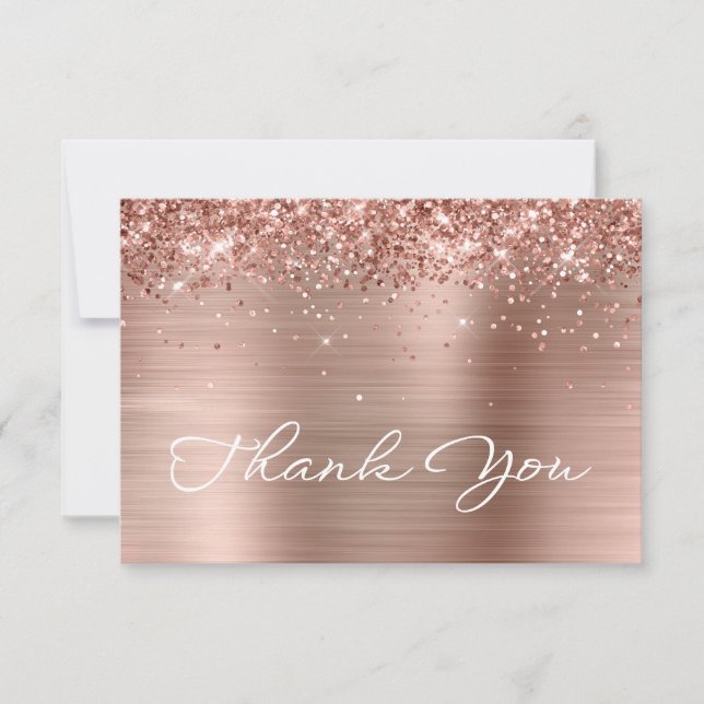Tarjeta De Agradecimiento Rosa Purpurinoso Relieve metalizado dorado guión e (Anverso)