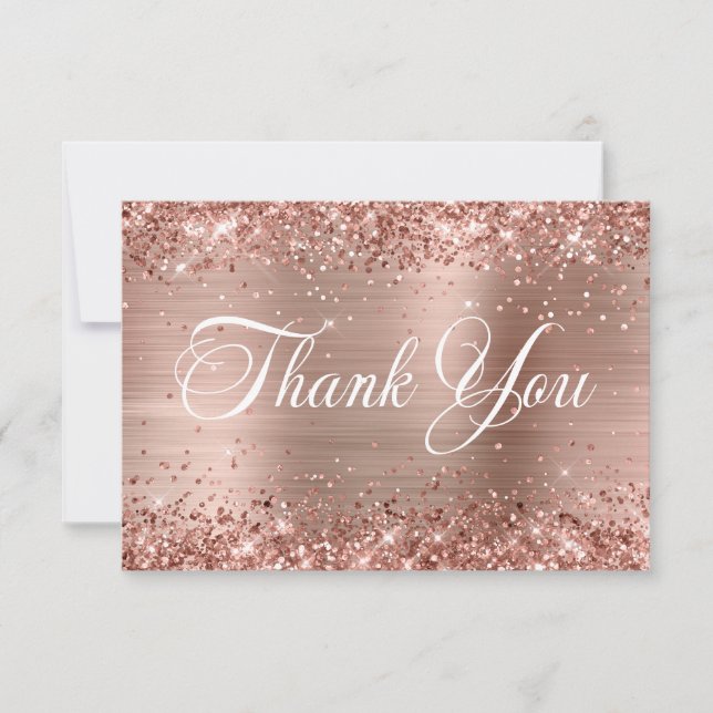 Tarjeta De Agradecimiento Rosa Purpurinoso Relieve metalizado dorado Hermoso (Anverso)
