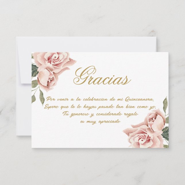 Tarjeta de agradecimiento Rosa Quinceañera (Anverso)