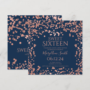 Tarjeta De Agradecimiento Rosa Relieve metalizado dorado Confetti Sweet 16th