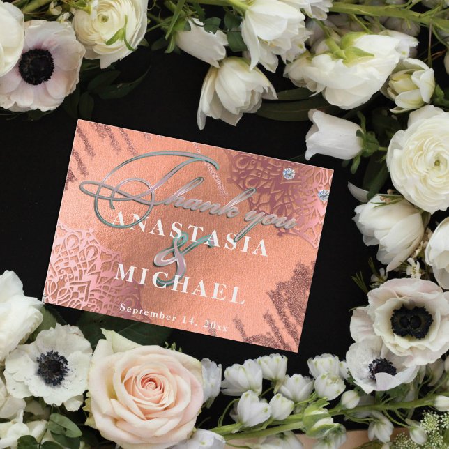 Tarjeta De Agradecimiento Rosa Relieve metalizado dorado Lujo Glam Elegante  (Subido por el creador)