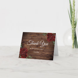 Tarjeta De Agradecimiento Rosa Roja Borgoña Rústico Madera Boda Agradecimien