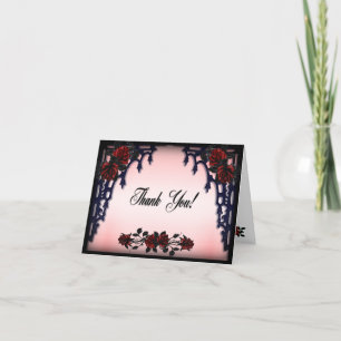 Tarjeta De Agradecimiento Rosa Roja Gótica Gracias En Blanco Dentro
