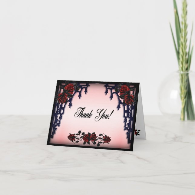 Tarjeta De Agradecimiento Rosa Roja Gótica Gracias En Blanco Dentro (Anverso)