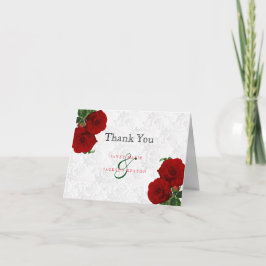 Tarjeta De Agradecimiento Rosa Roja Intensa Floral Boda